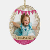 Girly Pink & Gold Glitter Foto Keramisch Ornament (Rechts)
