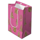 Girly Pink Gold Glitter Glam Kerstbomen Medium Cadeauzakje (Voorkant Gekanteld)