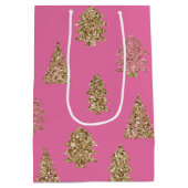 Girly Pink Gold Glitter Glam Kerstbomen Medium Cadeauzakje (Achterkant)
