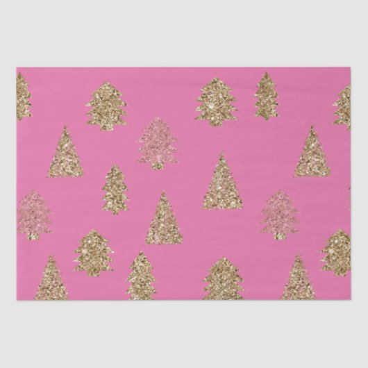 Girly Pink Gold Glitter Glam Kerstbomen Tissuepapier (Voorkant)