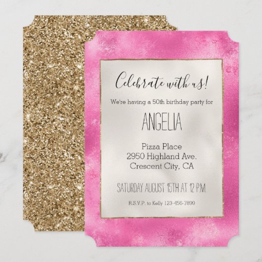 Girly Pink Gold Glitter Kaart (Voorkant / Achterkant)