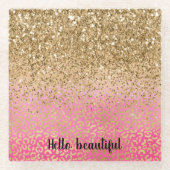 Girly Pink Gold Glitter Leopard Print Glazen Onderzetter (Voorkant)