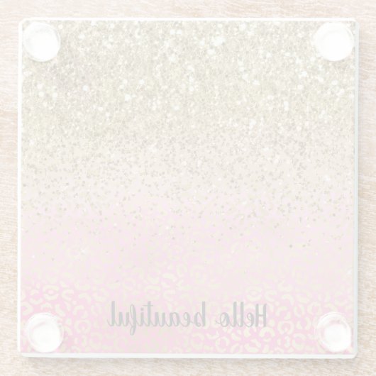 Girly Pink Gold Glitter Leopard Print Glazen Onderzetter (Achterkant)