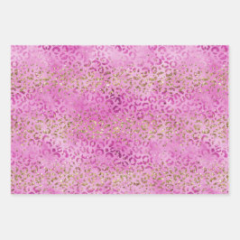 Girly Pink Gold Glitter Leopard Print Glitz Inpakpapier Vel