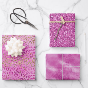 Girly Pink Gold Glitter Leopard Print Glitz Inpakpapier Vel