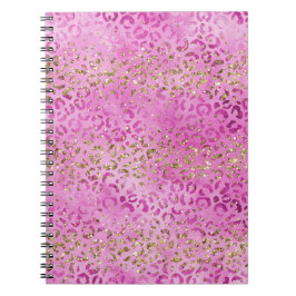Girly Pink Gold Glitter Leopard Print Glitz Notitieboek