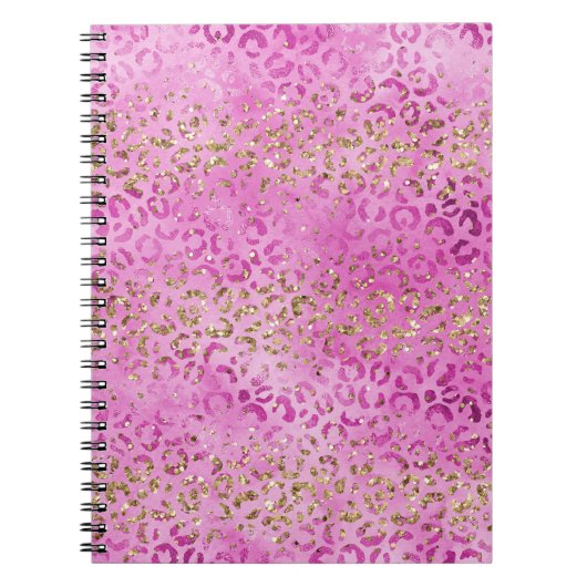 Girly Pink Gold Glitter Leopard Print Glitz Notitieboek (Voorkant)