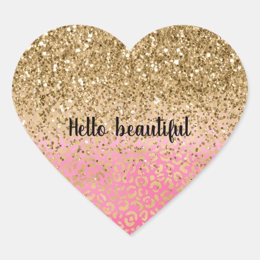 Girly Pink Gold Glitter Leopard Print Hart Sticker (Voorkant)