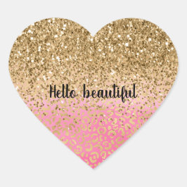 Girly Pink Gold Glitter Leopard Print Hart Sticker