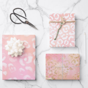 Girly Pink Gold Glitter Leopard Print Inpakpapier Vel