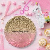 Girly Pink Gold Glitter Leopard Print Papieren Bordje (Feest)