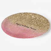 Girly Pink Gold Glitter Leopard Print Papieren Bordje (Gekanteld)