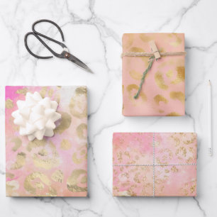 Girly Pink Gold Glitter Leopard Printers Inpakpapier Vel
