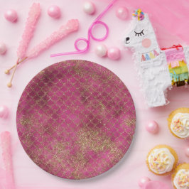 Girly Pink Gold Glitter Mermaid Glitz Papieren Bordje