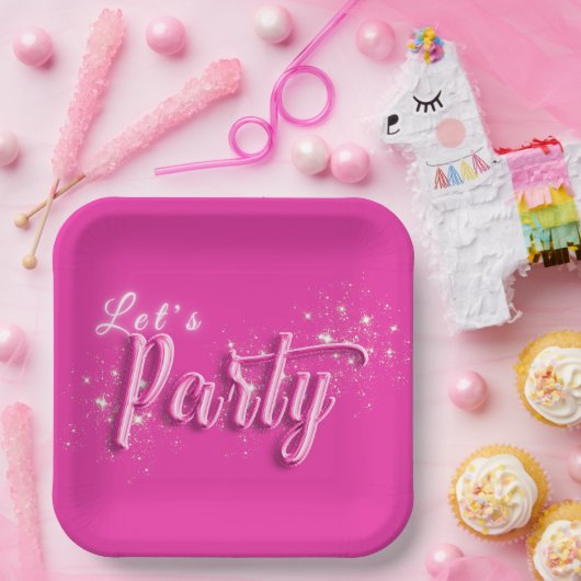 Girly Pink Gold Glitter Modern Let's Party Papieren Bordje (Feest)