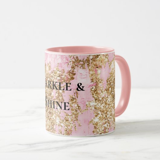 Girly Pink Gold Glitter Mok (Voorkant rechts)