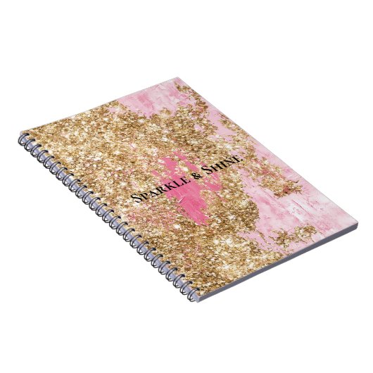 Girly Pink Gold Glitter Notitieboek (Rechterzijde)