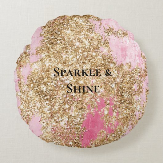 Girly Pink Gold Glitter Rond Kussen (Voorkant)