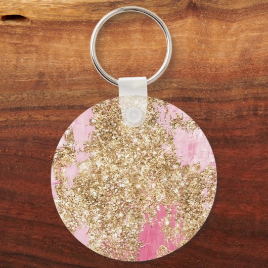 Girly Pink Gold Glitter Sleutelhanger (Achterkant)
