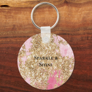 Girly Pink Gold Glitter Sleutelhanger