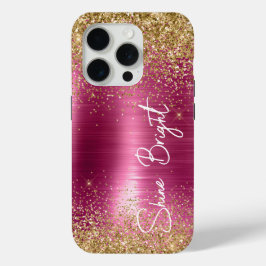 Girly Pink Gold Glitter Sparkle iPhone 15 Pro Case