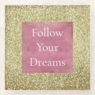 Girly Pink Gold Glitter Sparkle Glitz Glazen Onderzetter