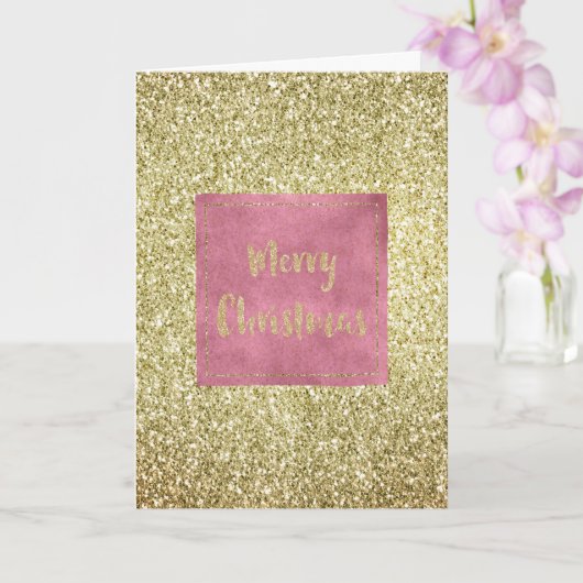 Girly Pink Gold Glitter Sparkle Glitz Kerstmis Kaart (Orchidee)