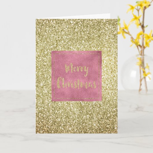 Girly Pink Gold Glitter Sparkle Glitz Kerstmis Kaart (Gele Bloem)