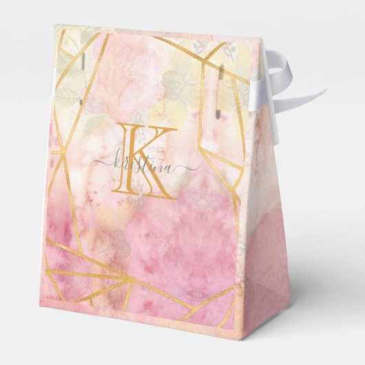 Girly Pink Gold Glitter Sparkle Monogram Floral Bedankdoosjes (Achterkant)