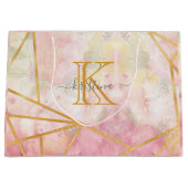 Girly Pink Gold Glitter Sparkle Monogram Floral Groot Cadeauzakje (Voorkant)