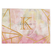 Girly Pink Gold Glitter Sparkle Monogram Floral Groot Cadeauzakje (Achterkant)