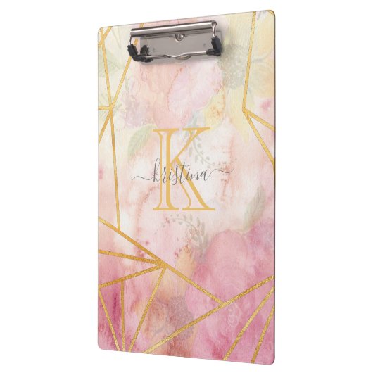 Girly Pink Gold Glitter Sparkle Monogram Floral Klembord (Links)