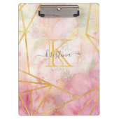 Girly Pink Gold Glitter Sparkle Monogram Floral Klembord (Voorkant)