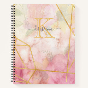 Girly Pink Gold Glitter Sparkle Monogram Floral Notitieboek