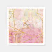 Girly Pink Gold Glitter Sparkle Monogram Floral Servet (Voorkant)