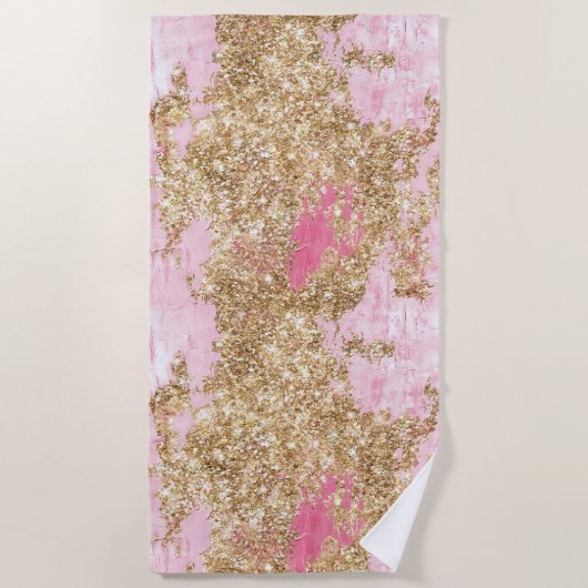 Girly Pink Gold Glitter Strandlaken (Voorkant)