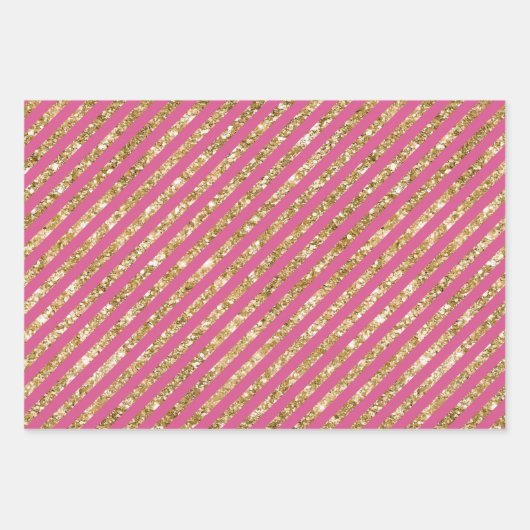 Girly Pink Gold Glitter Stripes Inpakpapier Vel (Voorkant 3)