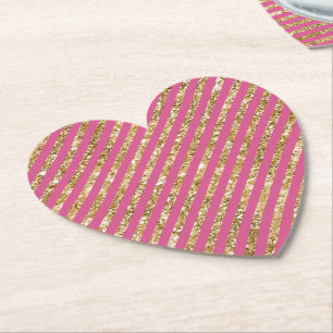 Girly Pink Gold Glitter Stripes Kartonnen Onderzetters