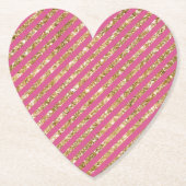Girly Pink Gold Glitter Stripes Kartonnen Onderzetters (Voorkant)