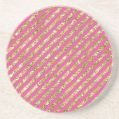 Girly Pink Gold Glitter Stripes Zandsteen Onderzetter (Voorkant)