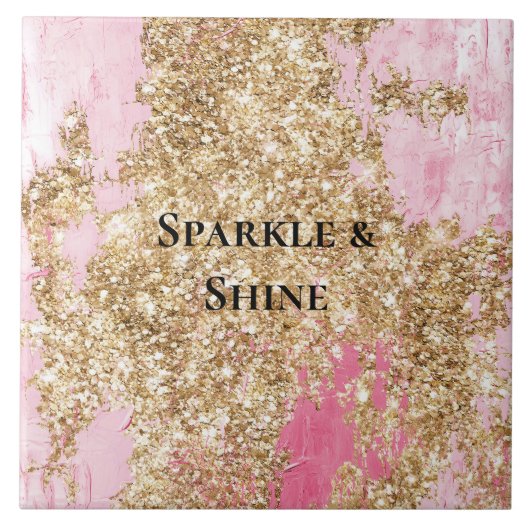 Girly Pink Gold Glitter Tegeltje (Voorkant)