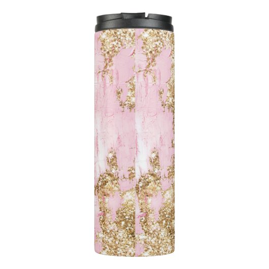 Girly Pink Gold Glitter Thermosbeker (Achterkant)