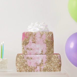 Girly Pink Gold Glitter Verjaardag Cadeaupapier