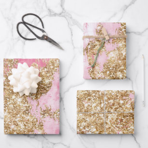 Girly Pink Gold Glitter Verjaardag Inpakpapier Vel