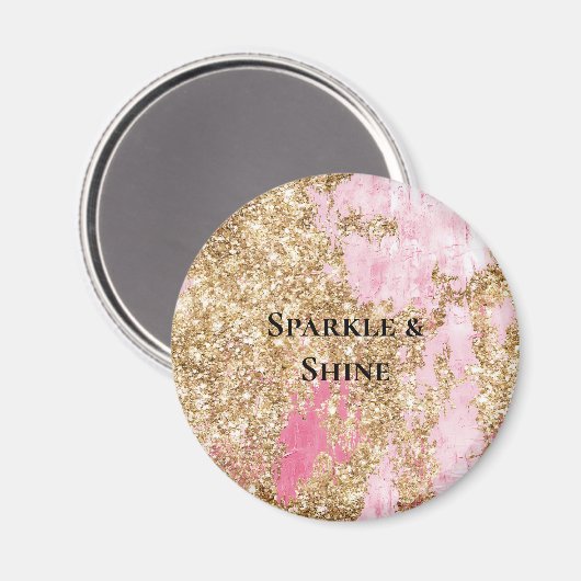 Girly Pink Gold Glitter Verjaardag Magneet (Voorkant / Achterkant)