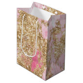 Girly Pink Gold Glitter Verjaardag Medium Cadeauzakje (Voorkant Gekanteld)