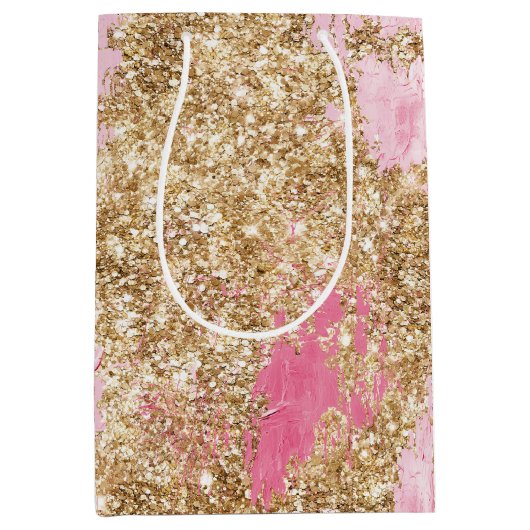 Girly Pink Gold Glitter Verjaardag Medium Cadeauzakje (Voorkant)