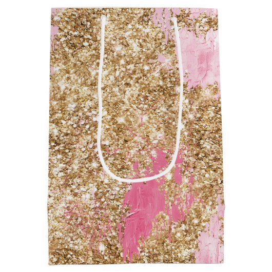 Girly Pink Gold Glitter Verjaardag Medium Cadeauzakje (Achterkant)