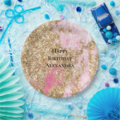 Girly Pink Gold Glitter Verjaardag Papieren Bordje (Feest)
