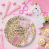 Girly Pink Gold Glitter Verjaardag Papieren Bordje (Feest)